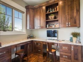 Built in office cabinetry in knotty alder
