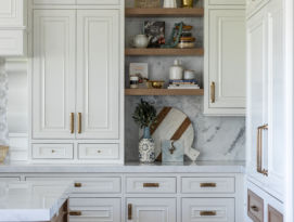 White kitchen with quarter sawn oak island