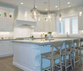 White kitchen with large island