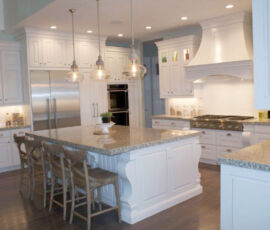 White kitchen with large island