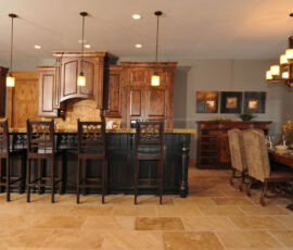 Wood kitchen with black island