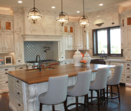White kitchen with black walnut island counter top
