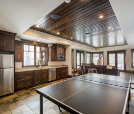 Game room kitchenette with ping pong table