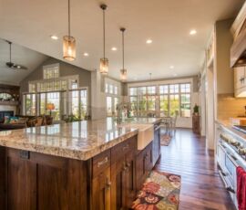 Warm craftsman kitchen with lots of windows
