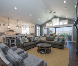 White kitchen cabinetry with gray accents