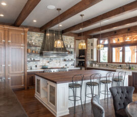 White island with walnut butcher block top