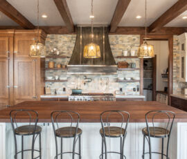 White island with walnut butcher block top