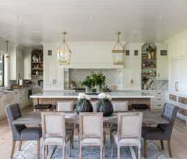 White kitchen with quarter sawn oak island