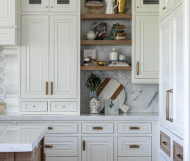 White kitchen with quarter sawn oak island