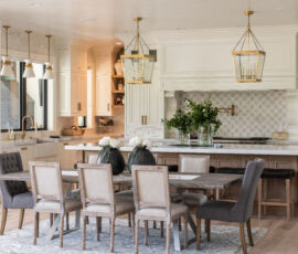 White kitchen with quarter sawn oak island